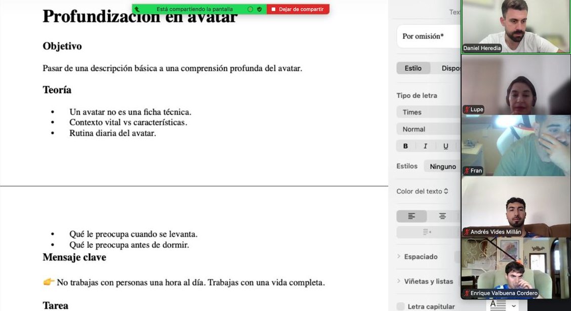 Sesión del Máster IMPULSO sobre profundización en el avatar del cliente